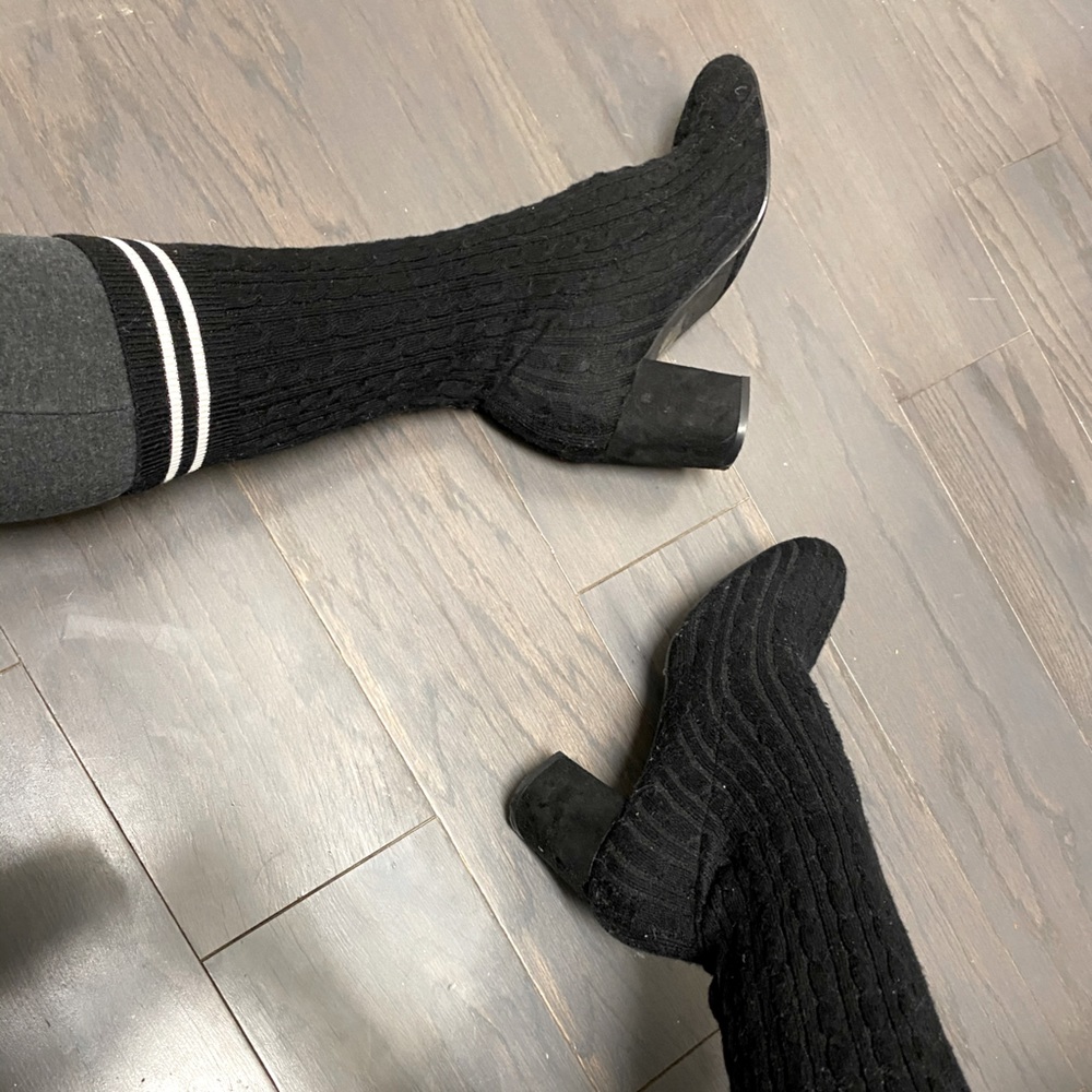 Black sock heel boots